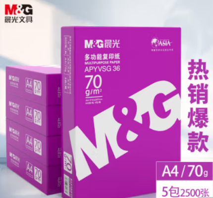 晨光（M&G）紫晨光 A4 70g 多功能双面打印纸 热销款复印纸 500张/包 5包/箱（整箱2500张）APYVSG36